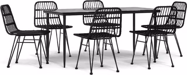 Berkfield Home 7 Piece Black Poly Rattan Garden Dining Set