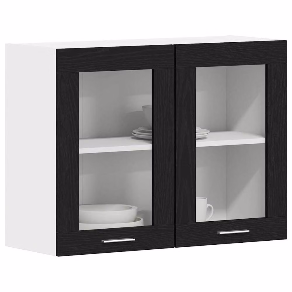 Berkfield Home Black Oak Hanging Glass Cabinet with Glass Doors, W/D/H: 80 x 31 x 60 cm – 3