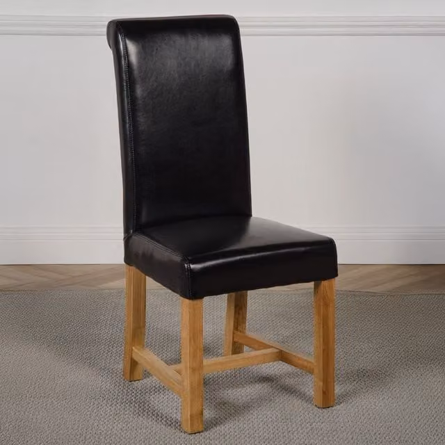 Thats Furniture Washington Black Synthetic Leather Dining Chairs with Oak Wood Frame