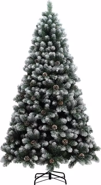 HOMCOM 7ft Artificial Pine Christmas Tree with 1152 Branch Tips, Realistic Hinged Design with Pinecones and Steel Base, Green