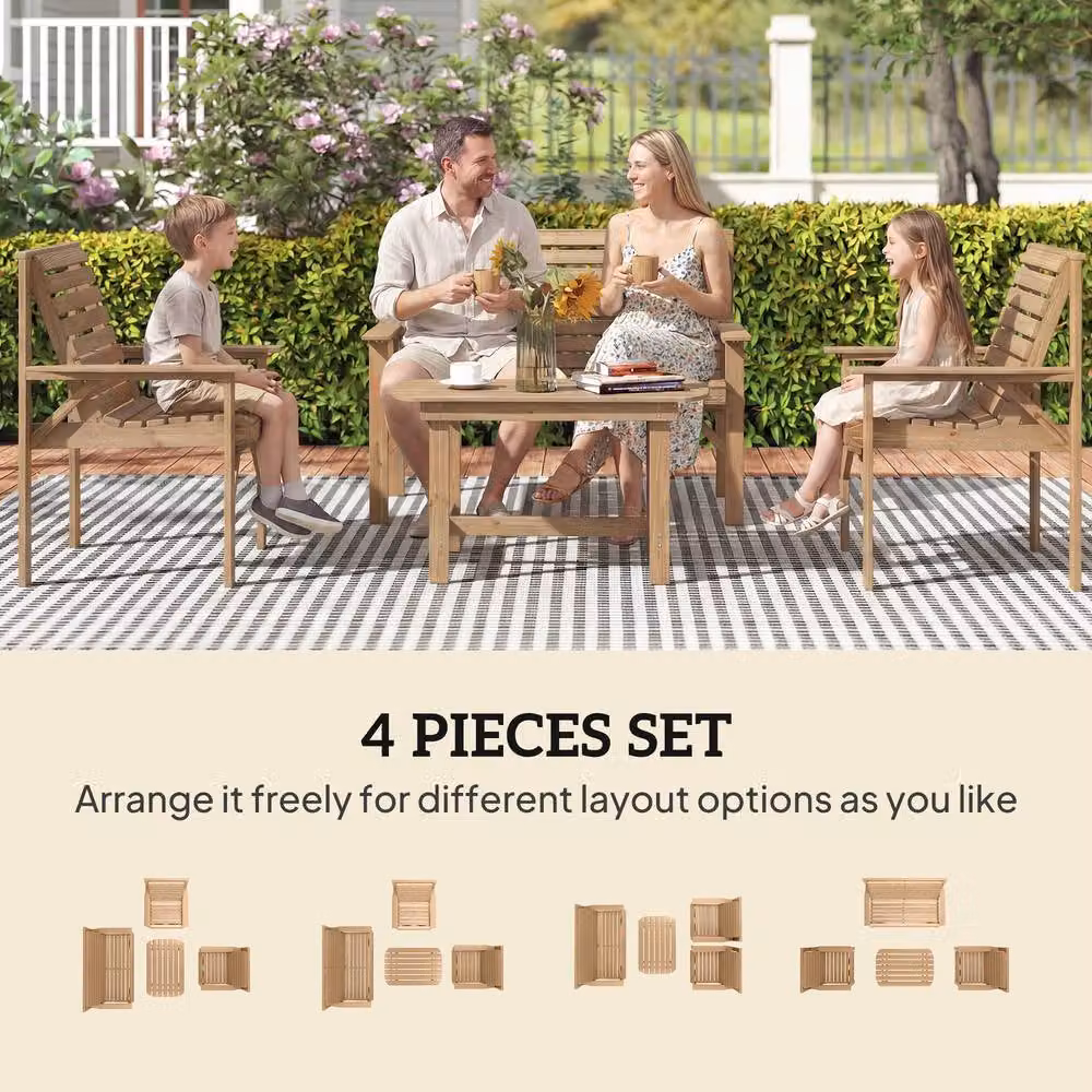 OUTSUNNY 4 Seater Garden Furniture Sofa Set with Curved Seat in Beige – 3