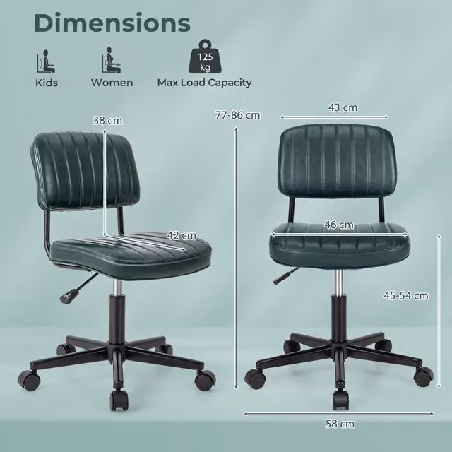 GAINOOM Ergonomic Armless Desk Chair in Green PU Leather with Castors for Home Office