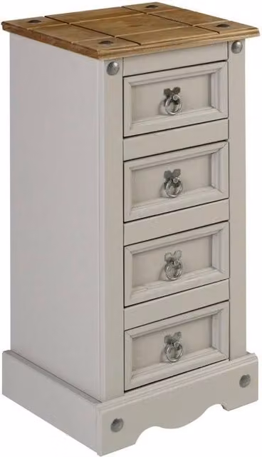 FORGEVIO Rustic Grey Pine 4 Drawer Bedside Table Chest Cabinet
