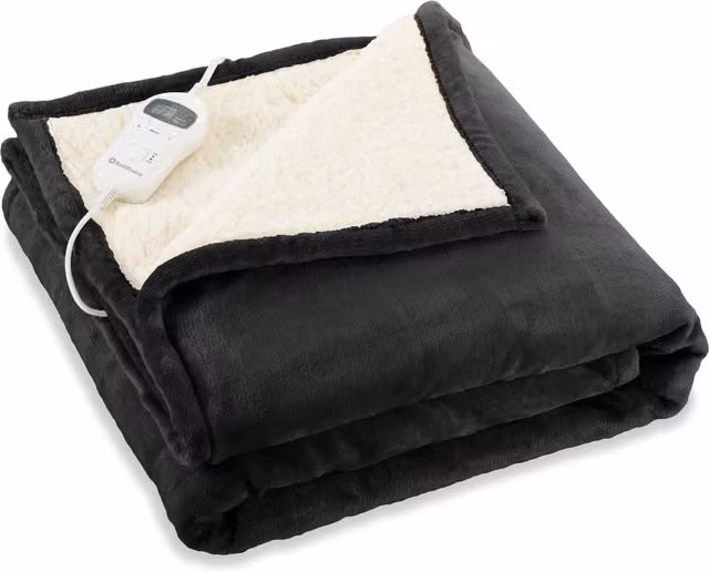 CosySnug Luxury Heated Throw in Black with Flannel and Teddy Fabric
