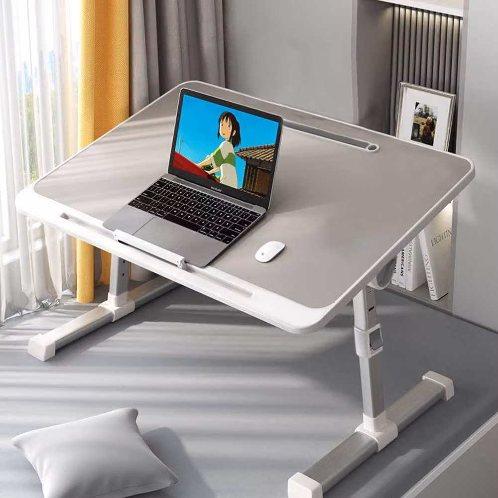 Living and Home Grey Foldable Height-Adjustable Laptop Bed Table with Sloped Top, Tablet Slot and Movable Stop Bar – 2