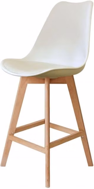 Fusion Living Soho Bar Stool with White Plastic Seat and Beech Wood Legs
