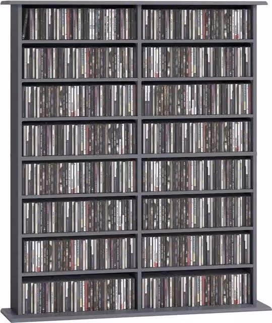Rolipo Modern Grey MDF Wall Mounted Cube Media Storage Shelf with Adjustable Shelves and Back Panel