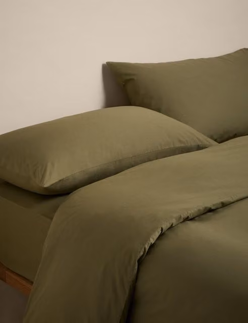 M&S Fern Cotton Rich Percale Duvet Cover Set, Green, W: 180 cm, H: 200 cm