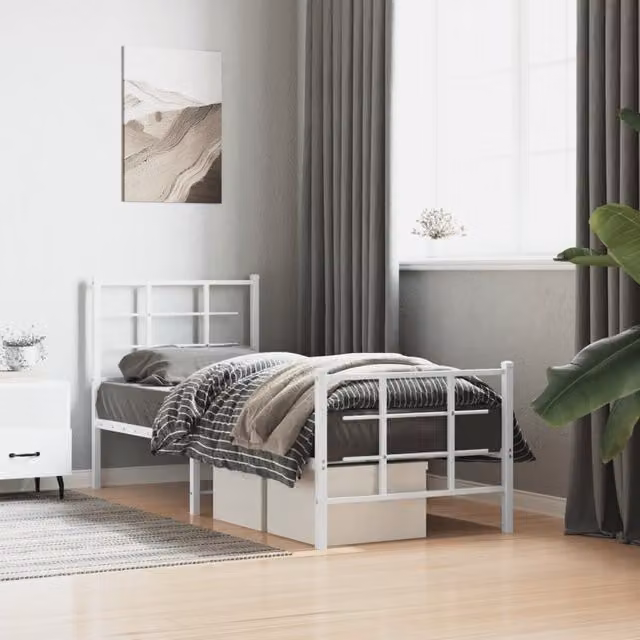 Berkfield Home Metal Bed Frame with Footboard, White, W: 75 cm, L: 190 cm – 1