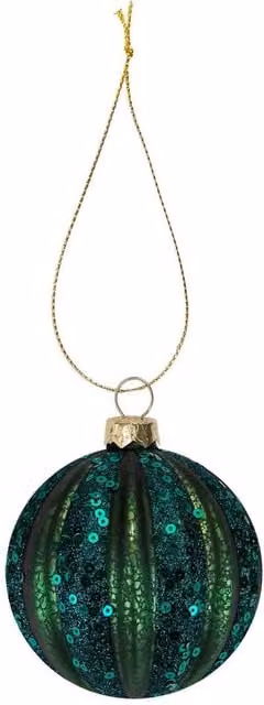 VFM e-Store Green Striped Glass Christmas Hanging Bauble