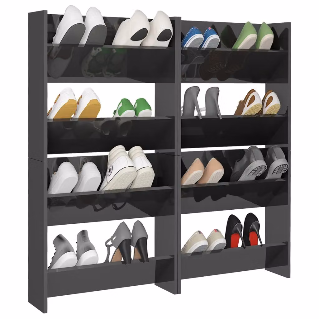 Berkfield Home Set of 4 High Gloss Grey Wall Mounted Shoe Cabinets, W: 60 cm, D: 18 cm, H: 60 cm – 3