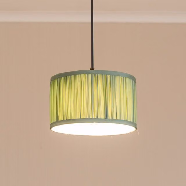 ValueLights Jess Fabric Ruched Pleated Drum Lampshade in Green, Width: 25 cm