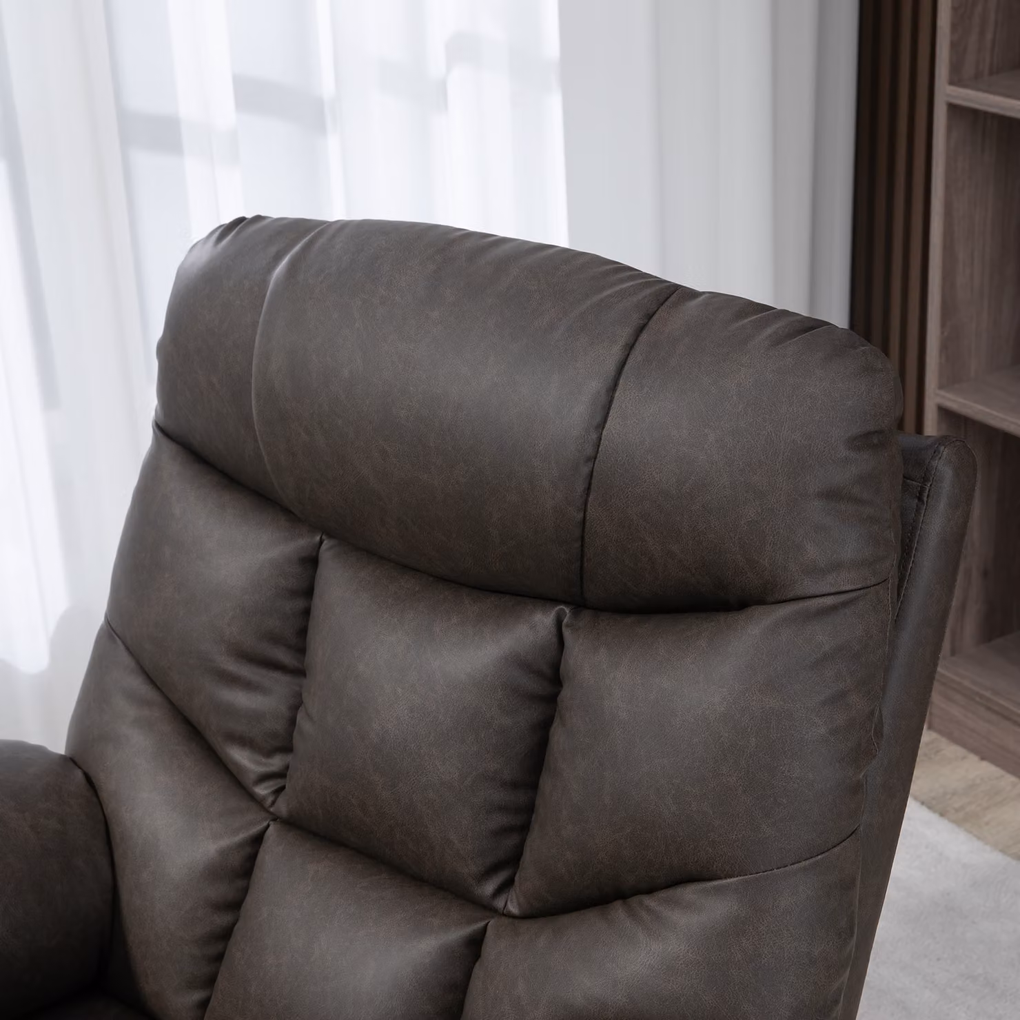 HOMCOM Brown Faux Leather Single Reclining Armchair with Cup Holders and Footrest, H 102 x W 86 x D 93 cm – 7