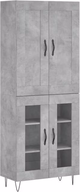 Berkfield Home Highboard in Concrete Grey with Glass Doors, W: 69.5 cm, D: 34 cm, H: 180 cm – 1