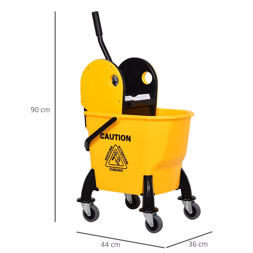 STILVORA Yellow Plastic Mop Bucket with Wringer, Wheels and Handle – 3