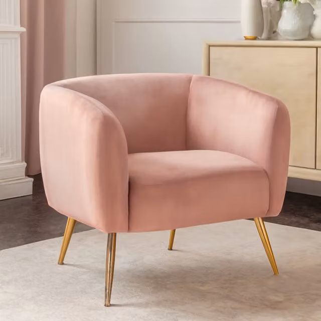 Orsina Pink Velvet Tufted Armchair with Gold Metal Frame