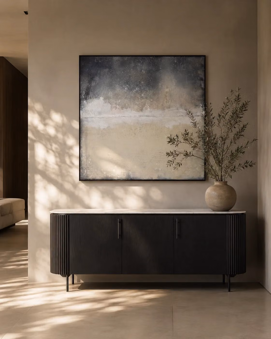 Tommy Franks Concentric Modern Abstract Geometric Canvas Wall Art in Black and Grey, W/H: 180 x 180 cm
