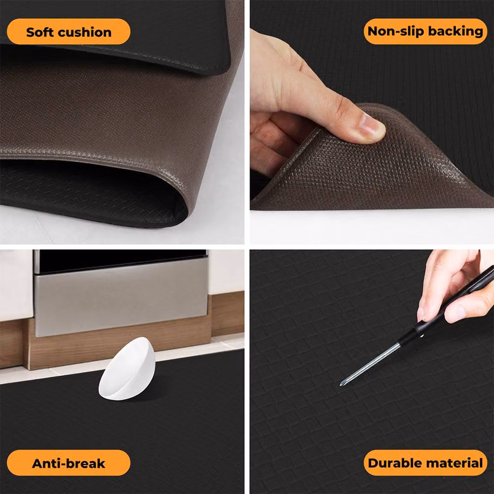 Marlow 2-Piece Non-Slip Woven Black Kitchen Mat Set, Absorbent Polyester Runner, W: 45 cm x L: 150 cm – 8