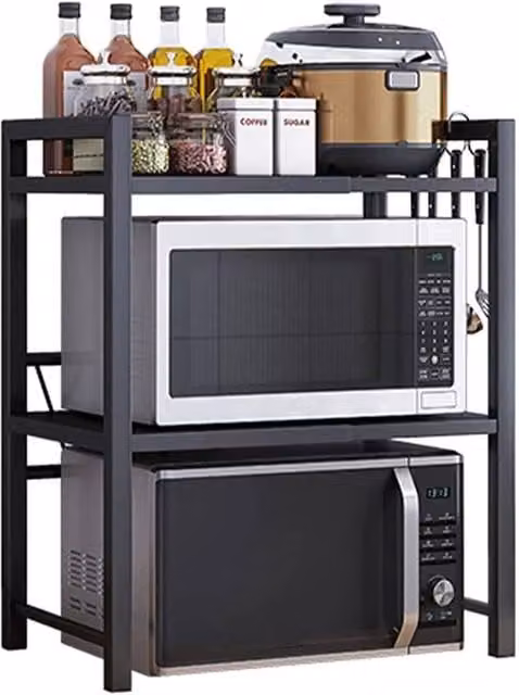 KORVIXA 3 Tier Expandable Microwave Oven Rack Stand in Black