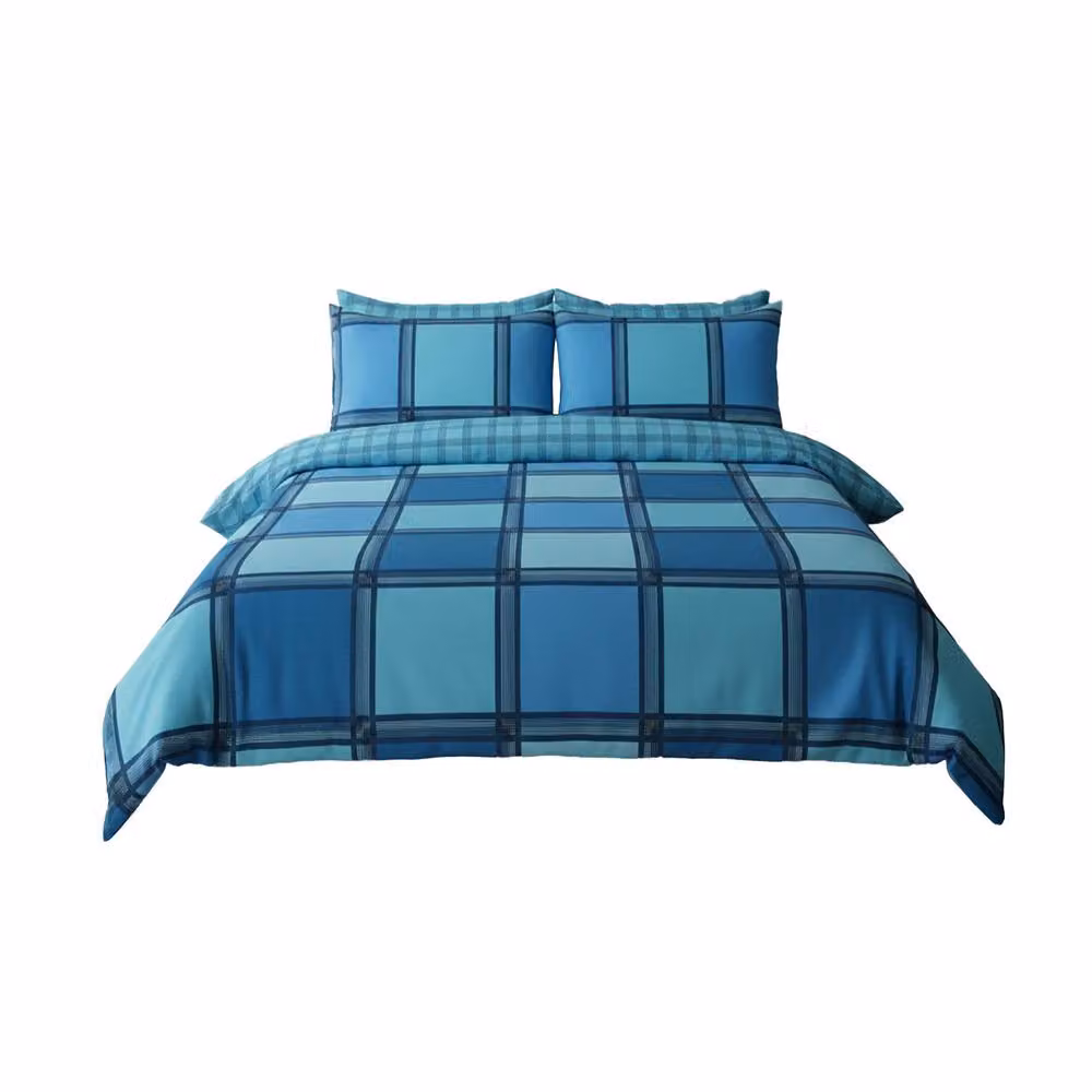 Snug City Contemporary Square Pattern Duvet Cover and Pillowcase Set in Petrol Blue, King Size (W: 180 cm, L: 200 cm) – 2