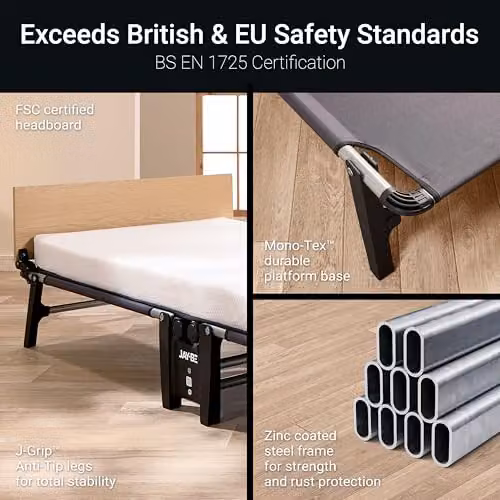JAY-BE QM80 Quick Folding Rollaway Bed with Foam Memory Mattress, Single, Black and White, W/D/H: 80 x 190 x 32 cm – 6