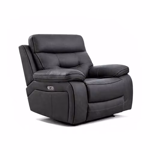 Furnishings For Less UK Renzo Grey Electric Recliner Armchair with USB Charging Port and Leather Look Fabric – 1