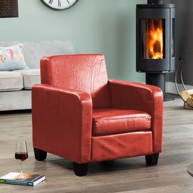 Artemis Home Bethel Red Faux Leather Tub Armchair with Solid Wood Frame