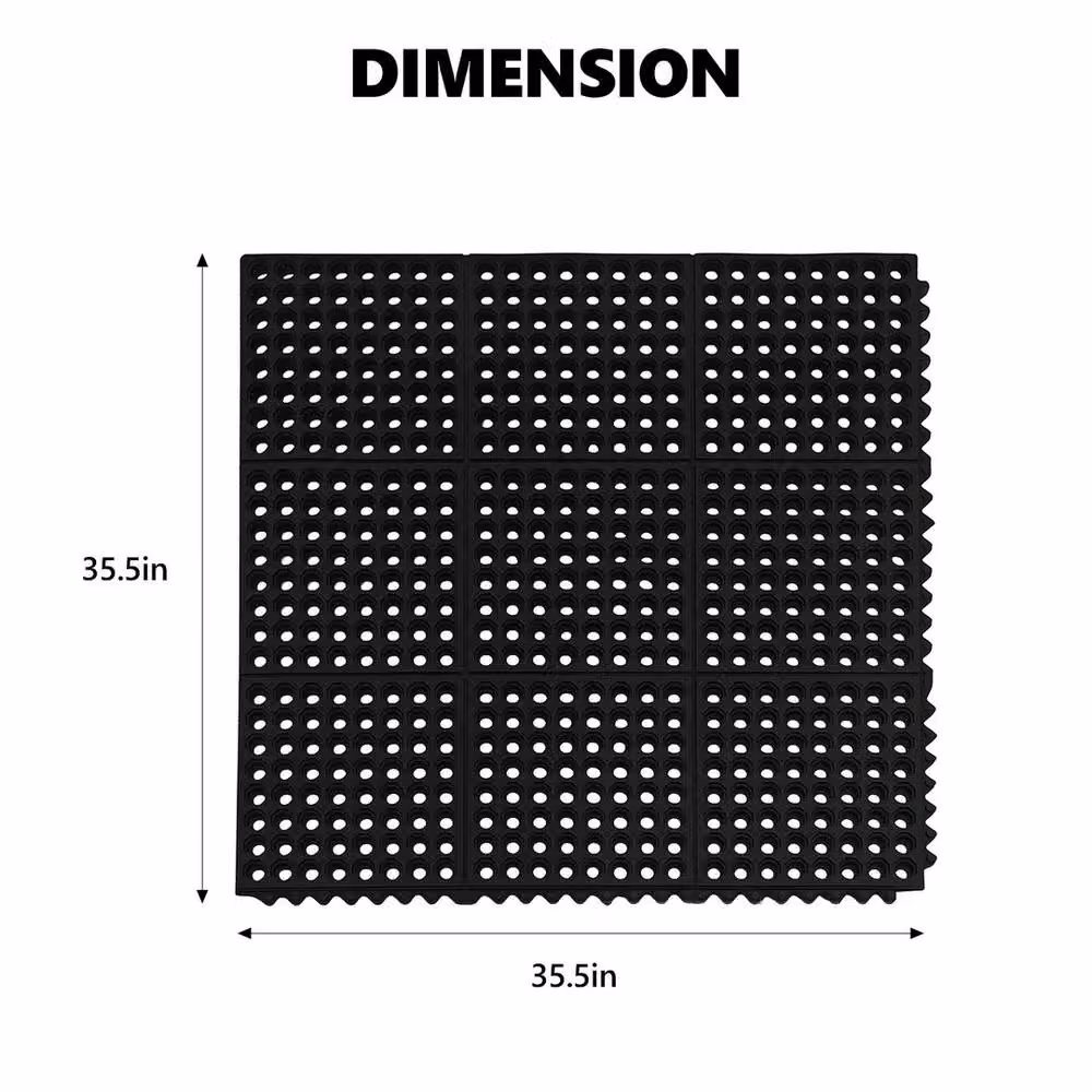 VOGREX Heavy Duty Rubber Anti Slip Entrance Mat in Black, W/D/H: 90 x 90 x 1 cm – 2