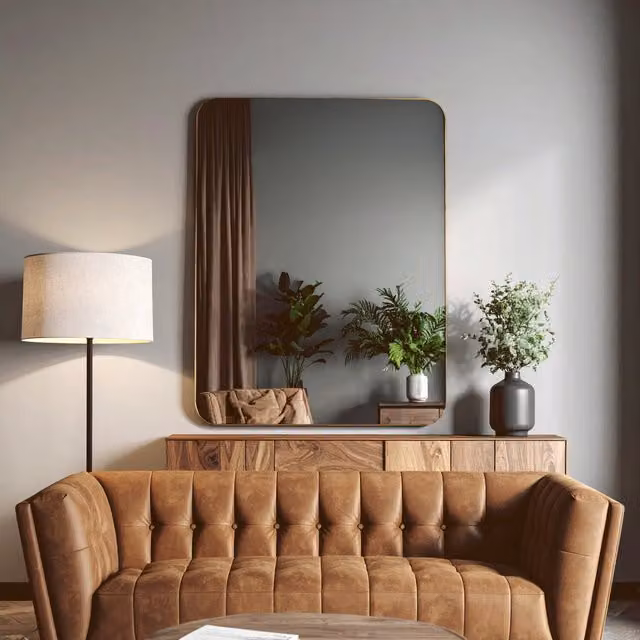Fifty Five South Modern Rectangular Striped Wall Mirror in Grey and Gold – 1
