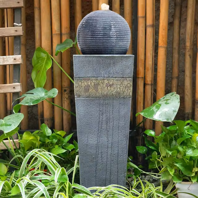Livingandhome Modern Trapezoidal Water Polo Fountain with Warm Light in Navy Blue and Grey