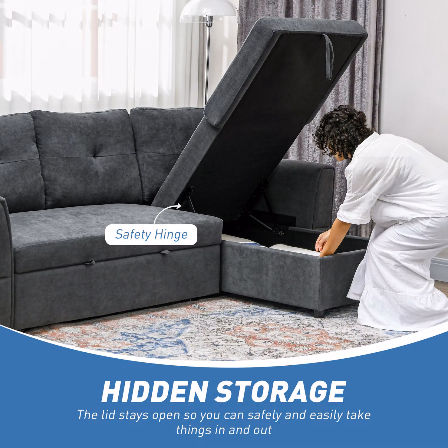 HOMCOM 3 Seater Corner Sofa Bed with Storage in Dark Grey – 5