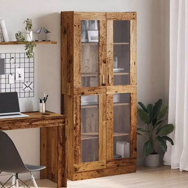 Berkfield Home Old Wood Highboard in Brown, W/D/H: 82.5 x 30.5 x 185 cm