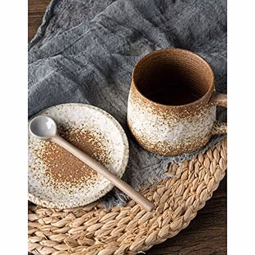 JINGYAN Polished Ceramic Retro Long Handle Teaspoons, 2 Pack, Small – 4