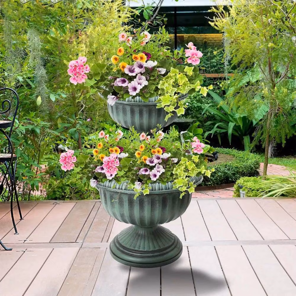 VOGREX 2-Tier Large Green Planter for Indoor and Outdoor Garden Use – 3