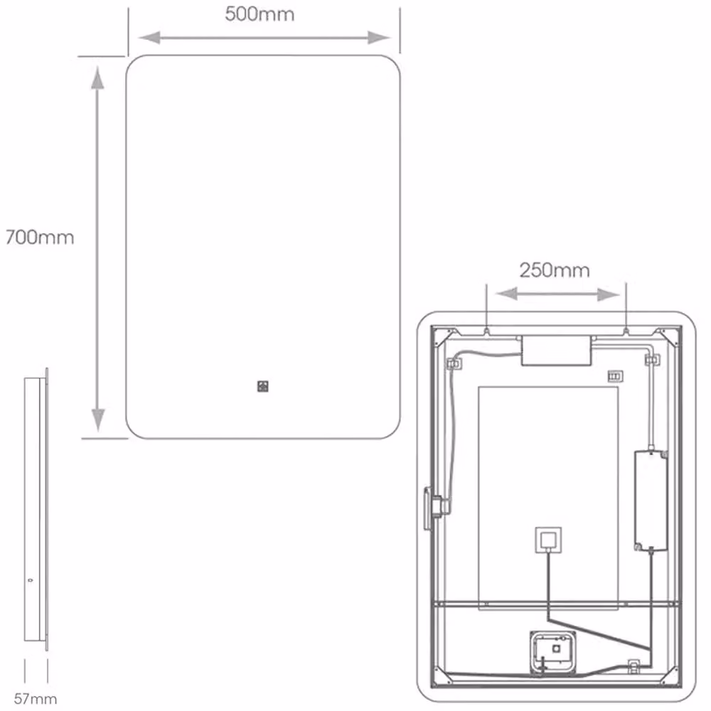 Loops Silver Rectangular Backlit Bathroom Mirror with Dimmable Tunable LED and IP44 Rating, W/H: 50 x 70 cm – 2