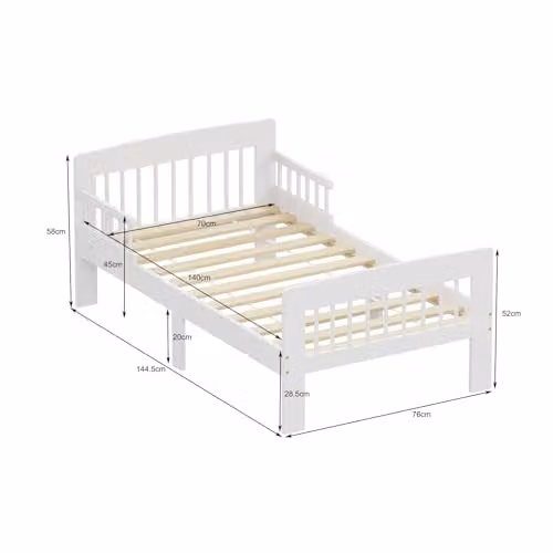 WestWood Solid Wood Montessori Junior Toddler Bed Frame with Safety Rail Guard, White, 90 x 190 cm – 2
