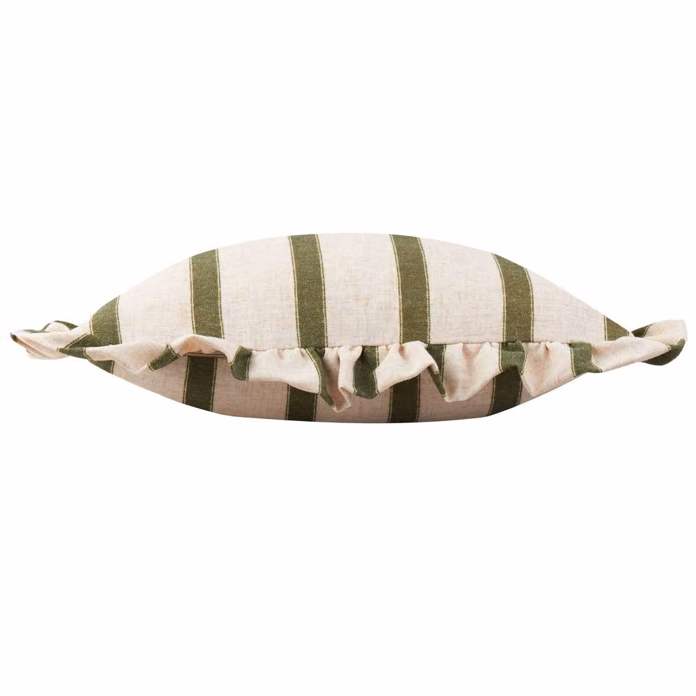 Wyld Haus Connie Square Striped Linen Ruffle Cushion in Green, W x D: 45 x 45 cm – 3