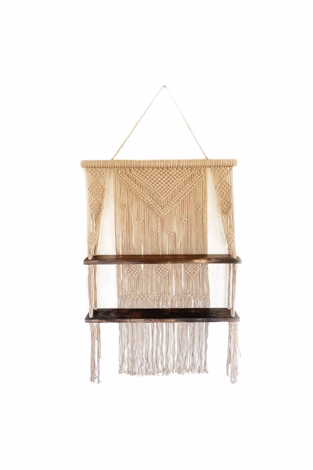 KDMD Brown Rustic Macrame Hanging Wall Shelves with Wood Storage – 2