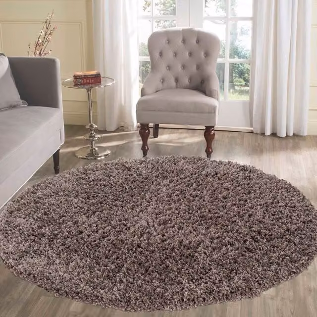 Desire Rugs Plain Shaggy Area Rug, Taupe, W/D: 120 x 120 cm