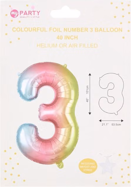 My Party Multicolour Organic Number 3 Foil Balloon for Birthdays