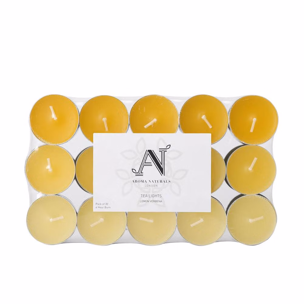 Aroma Naturals Lemon Verbena Scented Tealight Candles, 30 Pack, Yellow, Pink and Red, D: 3.77 cm, H: 1.45 cm – 1