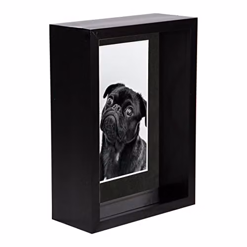 Nicola Spring Black Rectangular 3D Deep Box Wooden Photo Frame with Glass and Plastic Mount for Hanging or Standing Display