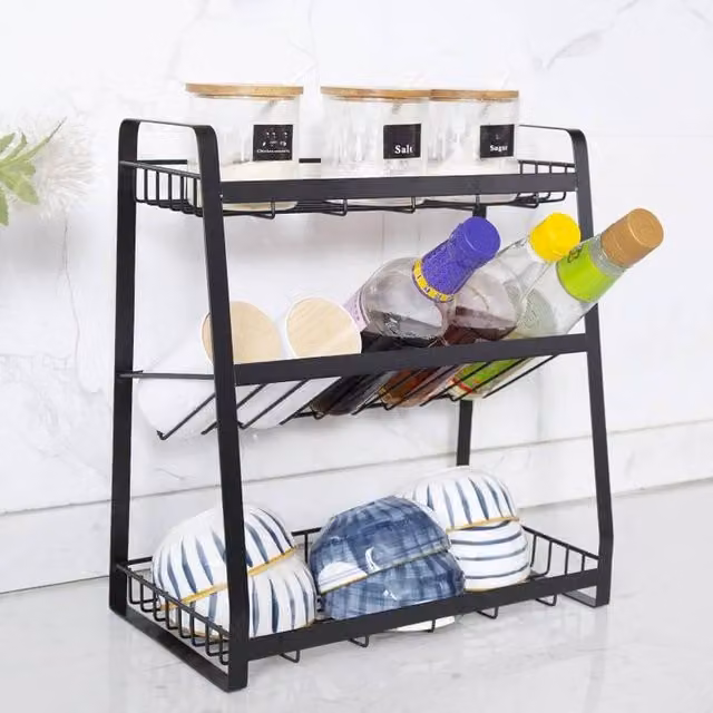 EONLION 3 Tier Freestanding Metal Spice Rack in Black, W/D/H: 35 x 18 x 38 cm – 1