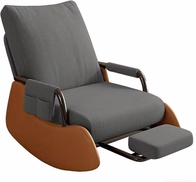Ventryn Grey Fabric Adjustable Foldable Rocking Glider Armchair with Armrests – 1