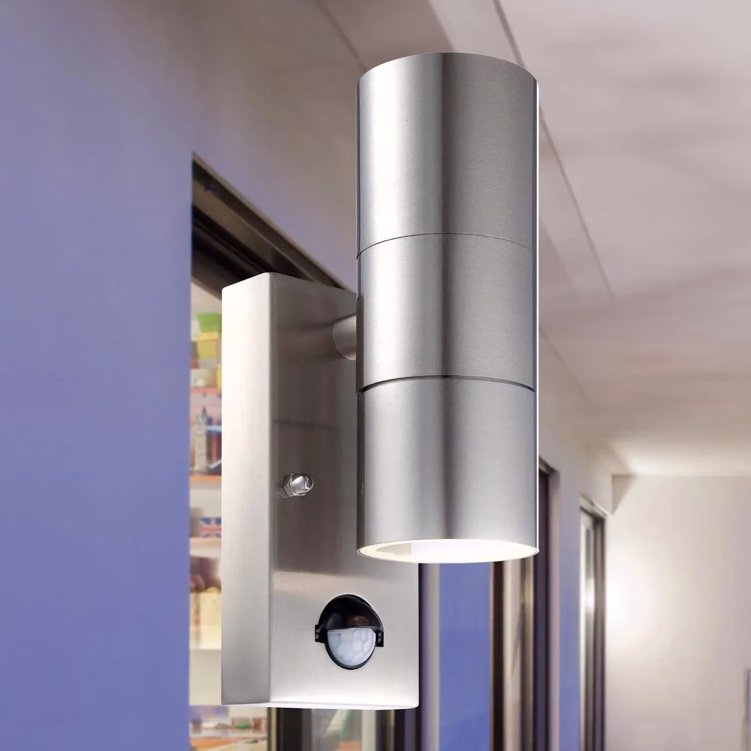 First Choice Lighting Blaze Stainless Steel Outdoor Up Down Motion Sensor Wall Light in Silver – 2