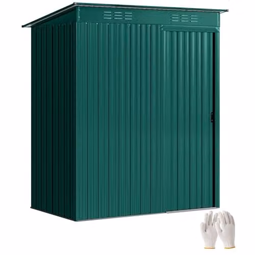 Outsunny Metal Garden Storage Shed with Sliding Doors and Roof Vent, Green, W/D/H: 159 x 106 x 181 cm