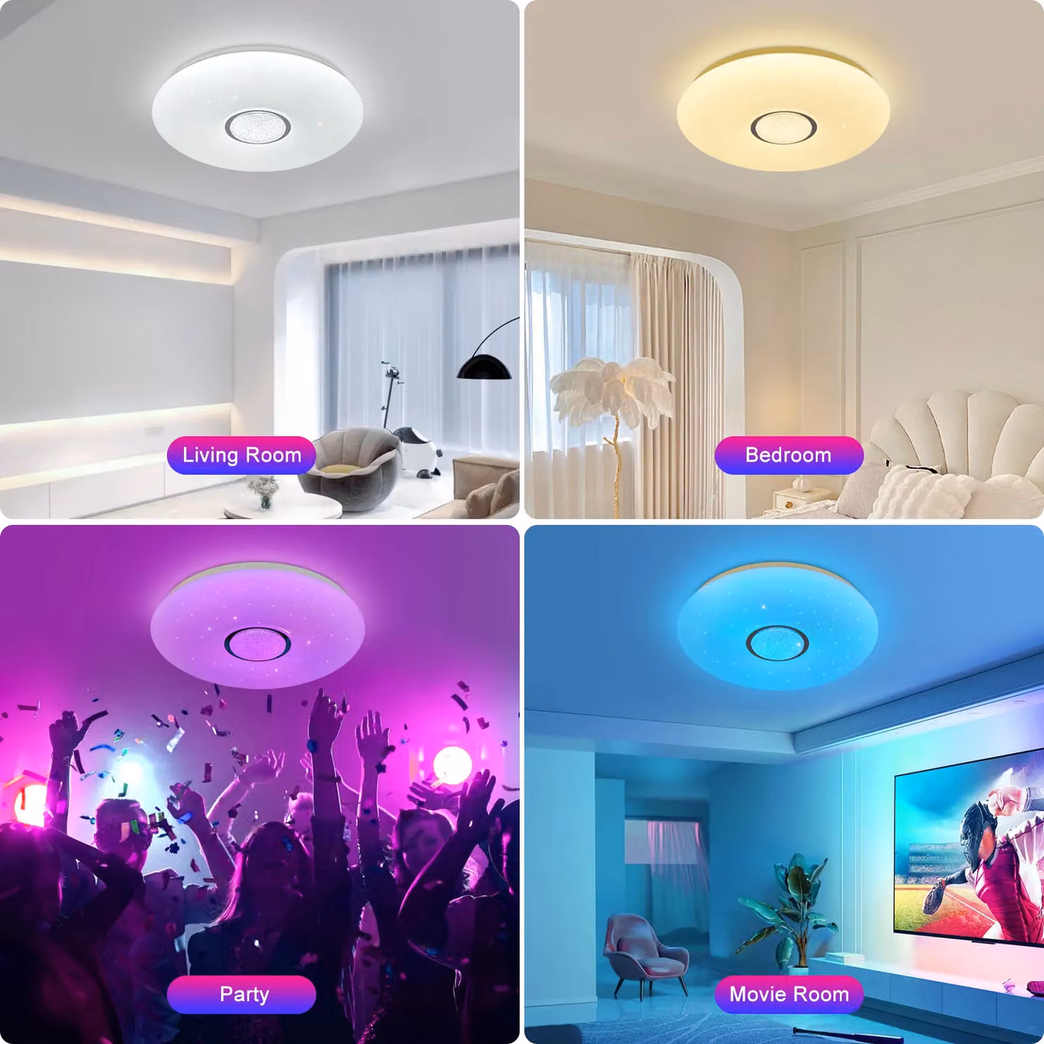 Harper Living RGBW Smart LED Ceiling Light, 24W Dimmable Round White Light with Tuya, Amazon Alexa and Google Assistant Compatibility – 4