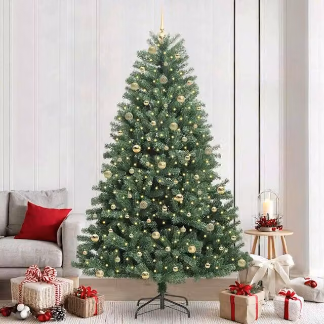 Berkfield Home Artificial Hinged Christmas Tree in Green, Height: 240 cm