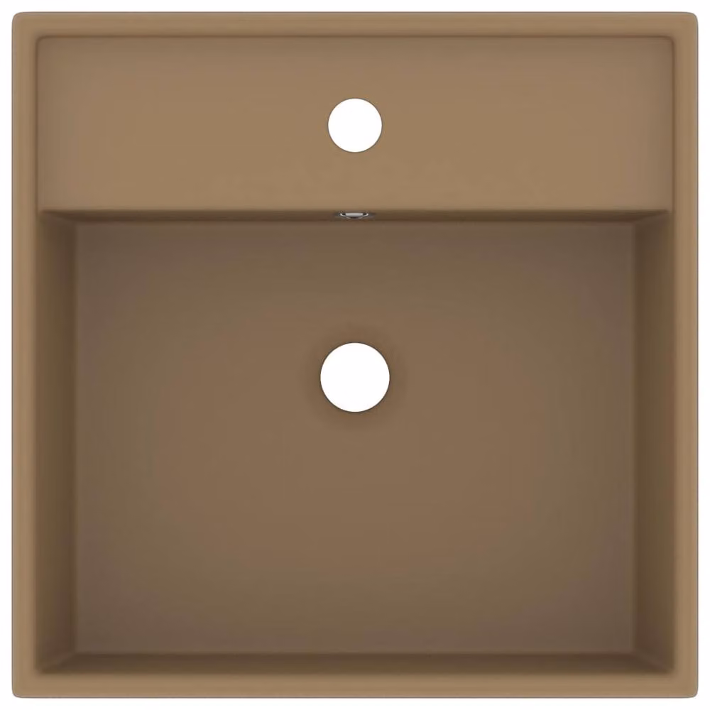 Berkfield Home Luxury Square Ceramic Countertop Basin with Overflow in Tan/Beige, W: 41 cm, D: 41 cm, H: 15 cm – 2