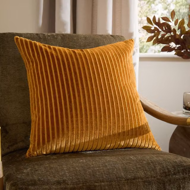 Paoletti Savoy Stripe Gold Velvet Square Cushion, W/D/H: 50 x 50 x 50 cm – 3
